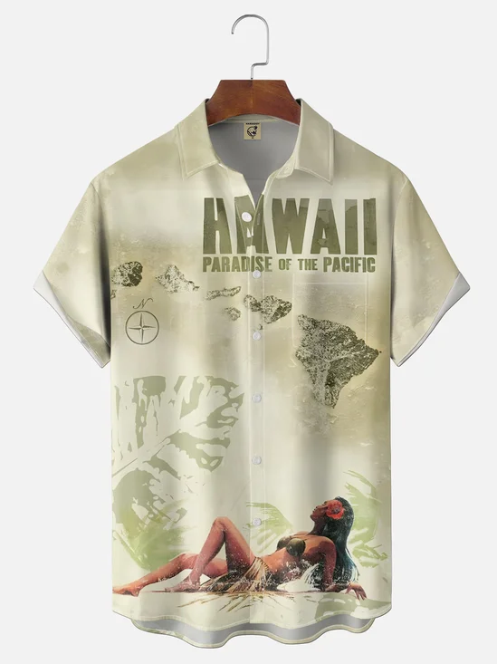 Moisture Wicking Gradient Grass Skirt Beauty Chest Pocket Holiday Shirt
