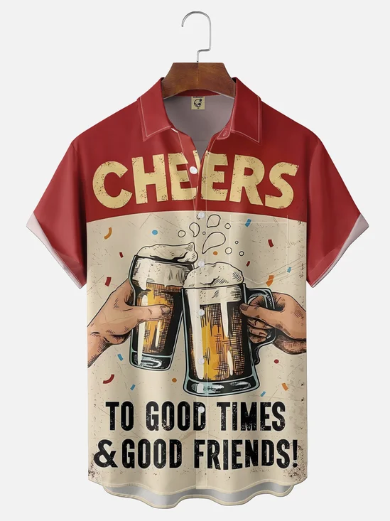 Moisture Wicking Gradient Cheers Beer Cheest Pocket Holiday Shirt