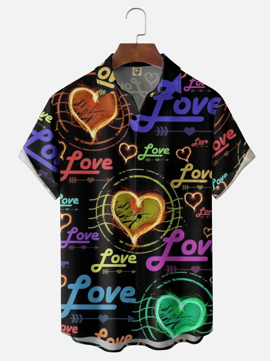 Moisture-wicking Valentine's Day Heart Love Chest Pocket Casual Shirt