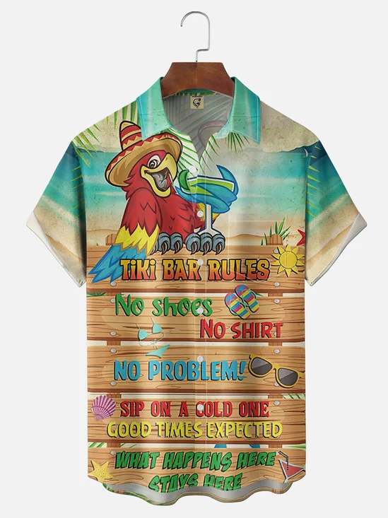 Moisture Wicking Bar Rules Parrot Cocktail Chest Pocket Holiday Shirt