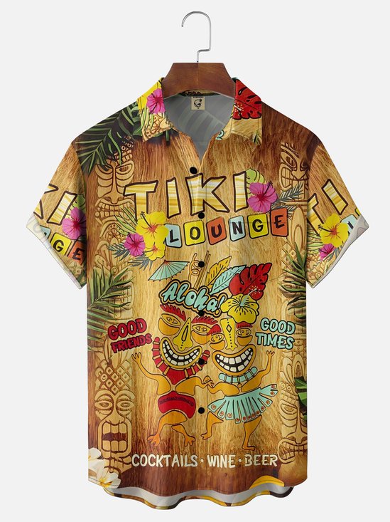 Moisture Wicking Tropical Plants And Flowers TIKI Chest Pocket Holiday Shirt