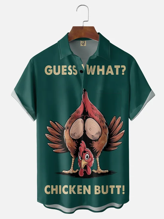 Moisture Wicking humorous And funny  Chicken Butt Chest Pocket Holiday Shirt