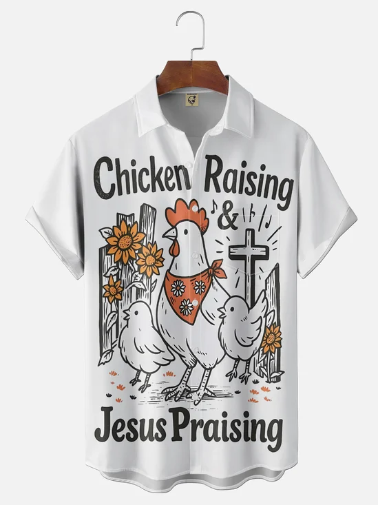 Moisture Wicking Reverence For Jesus Chicken Chest Pocket Holiday Shirt
