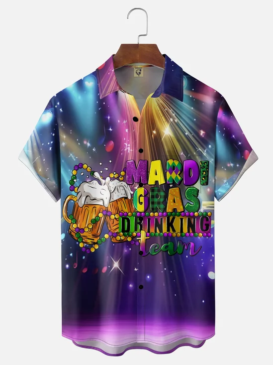 Moisture Wicking Gradient Abstract Carnival Beer Beaded Chest Pocket Holiday Shirt