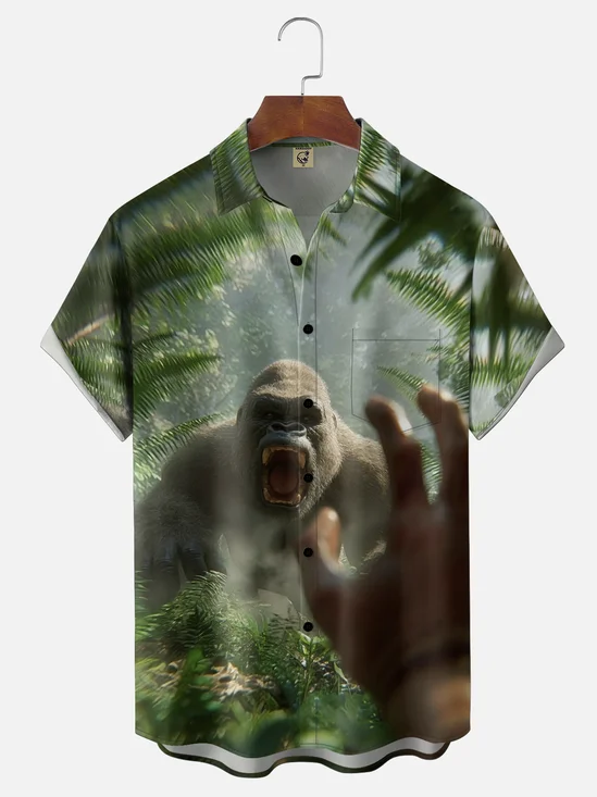 Moisture Wickin Fun Gorilla Chest Pocket Holiday Hawaiian Shirt