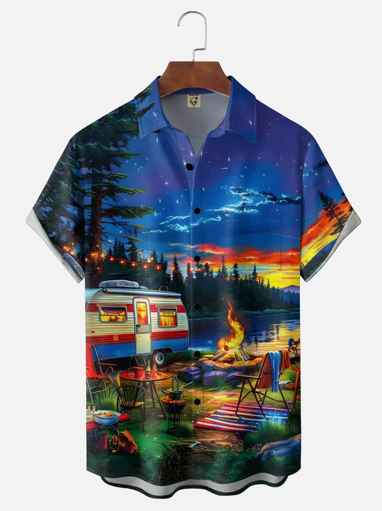 Moisture Wickin Outdoor Vacation Campervan Chest Pocket Holiday Hawaiian Shirt