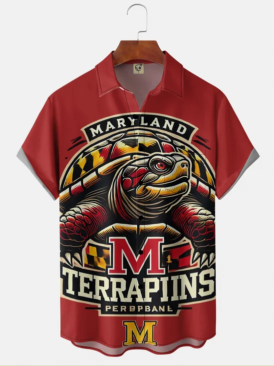 Moisture-wicking American Football Maryland Art Testudo Chest Pocket Casual Shirt