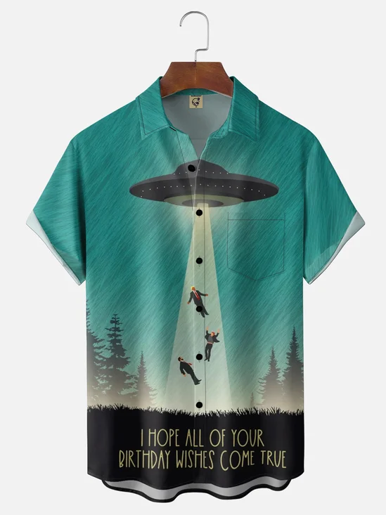 Moisture-wicking UFO Planet Chest Pocket Casual Shirt