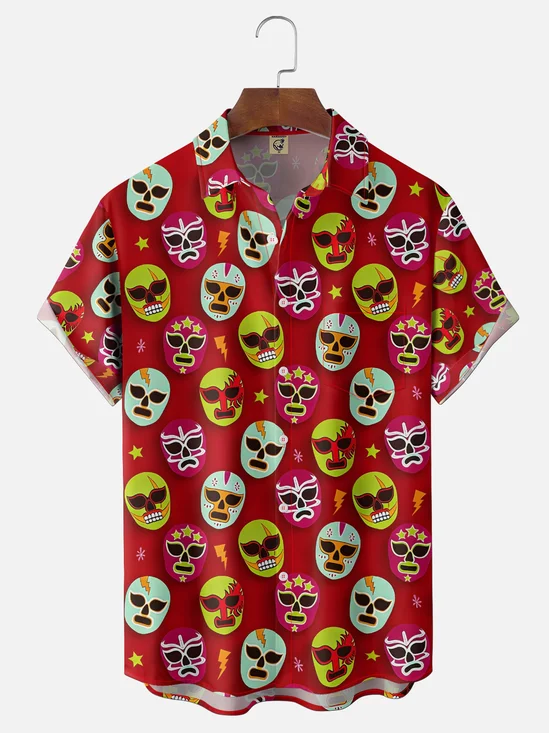 Moisture-wicking Mexican Lucha Libre Chest Pocket Casual Shirt