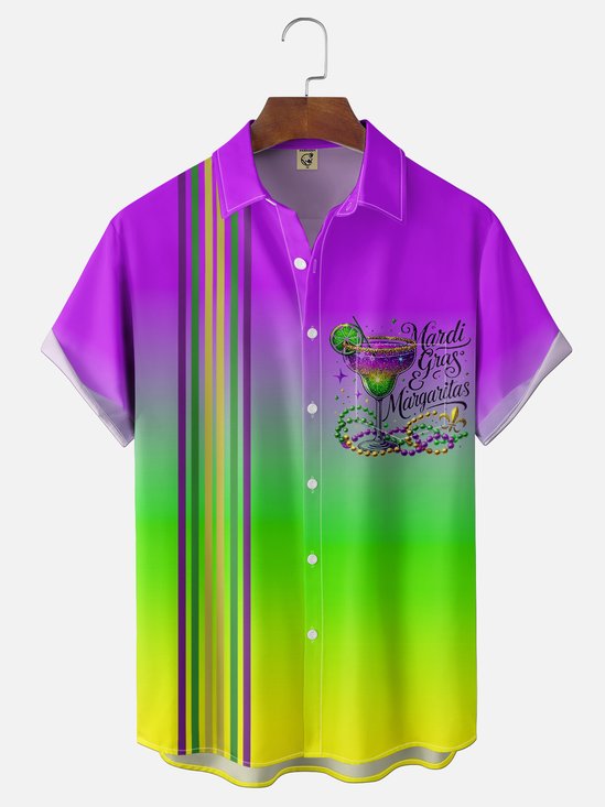 Moisture-wicking Mardi Gras Cocktail Chest Pocket Bowling Shirt