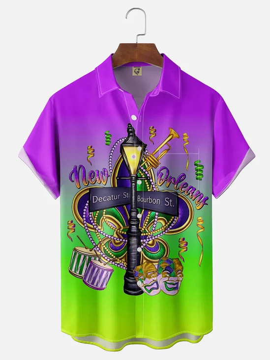 Moisture-wicking Mardi Gras New Orleans Mask Chest Pocket Casual Shirt