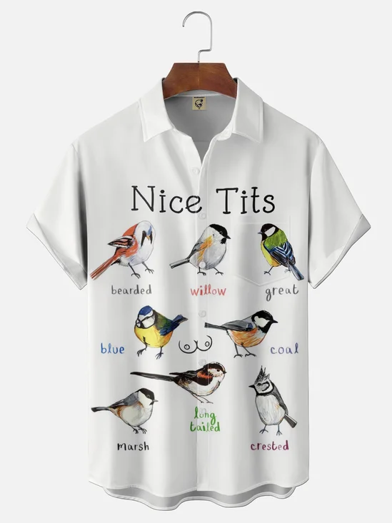 Moisture-wicking Birds Nice Tits Chest Pocket Casual Shirt