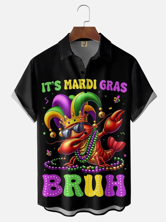 Moisture-wicking Mardi Gras Lobster Chest Pocket Casual Shirt