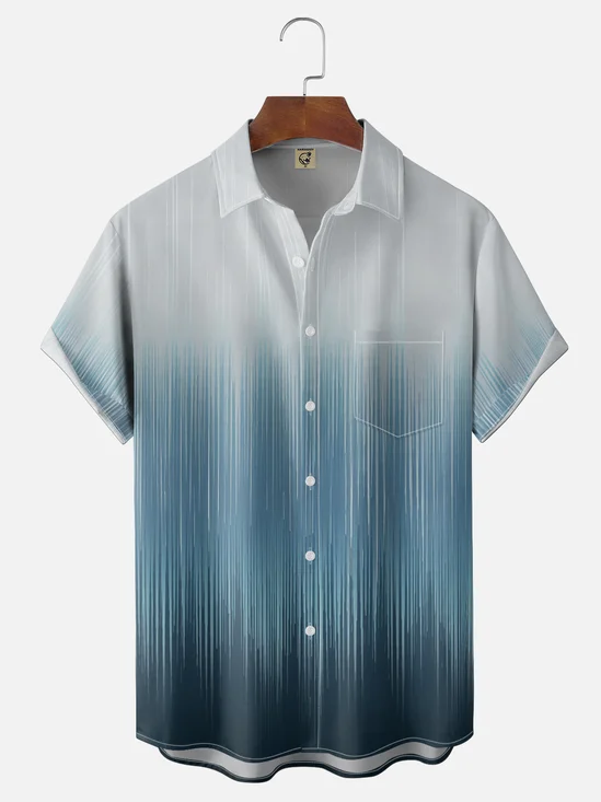 Moisture-wicking Gradient Striped Chest Pocket Casual Shirt