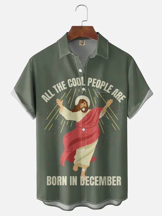 Moisture-wicking All The Cool People Are Born In December Jesus Cross Chest Pocket Casual Shirt