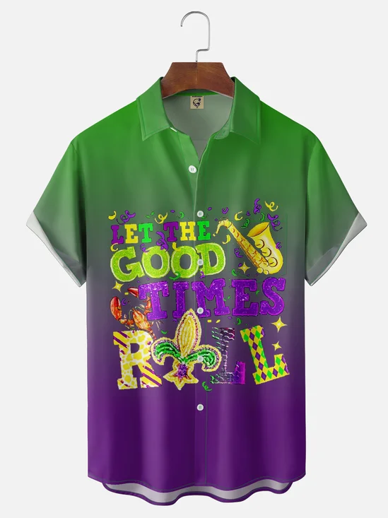 Moisture-wicking Mardi Gras Music Let The Good Times Roll Chest Pocket Casual Shirt