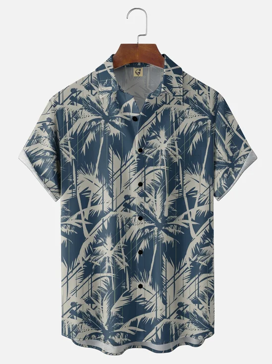 Moisture-wicking Palm Tree Chest Pocket Hawaiian Shirt