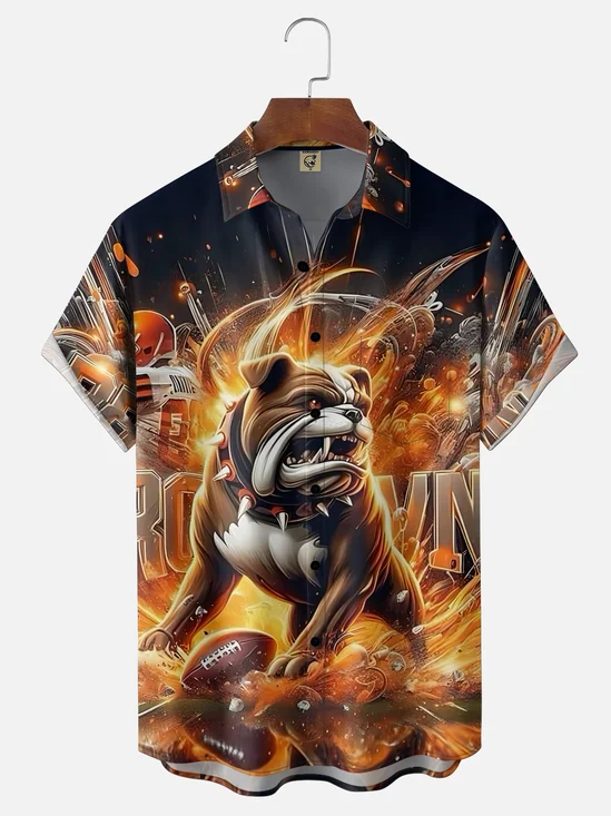Moisture-wicking American Football Georgia Art Bulldog Chest Pocket Casual Shirt