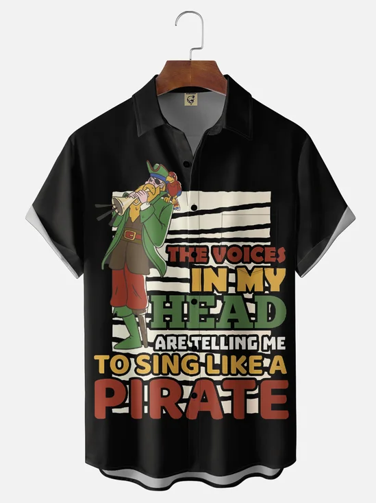 Moisture Wickin Fun Pirate Slogan Chest Pocket Holiday Hawaiian Shirt