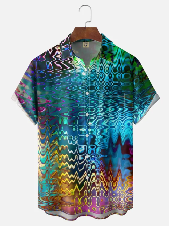 Moisture Wickin Artistic Gradient Chest Pocket Holiday Hawaiian Shirt