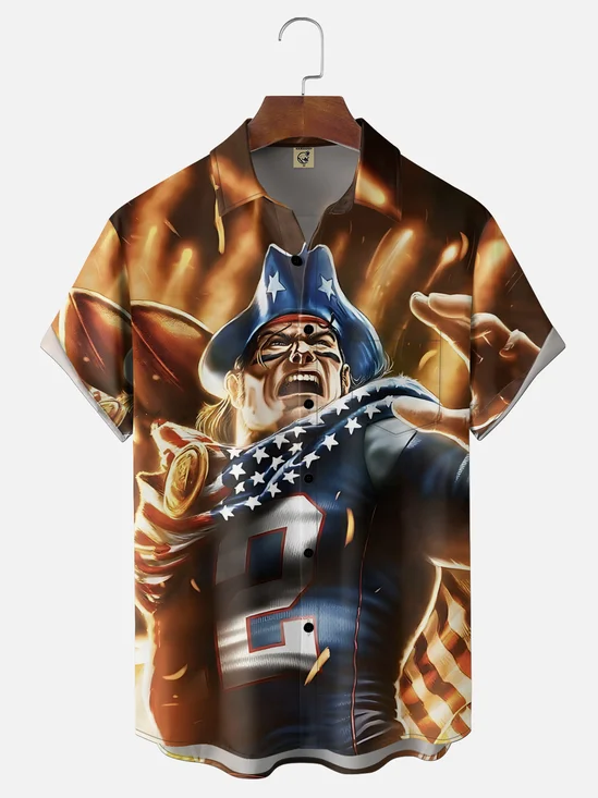 Moisture-wicking American Football New England Art Patriots Chest Pocket Casual Shirt