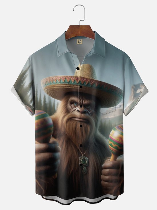 Moisture-wicking Mexican Bigfoot Fun Chest Pocket Hawaiian Shirt