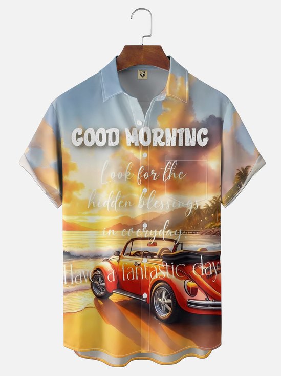 Moisture Wickin Vintage Car For Beach Vacation Slogan Chest Pocket Holiday Hawaiian shirt