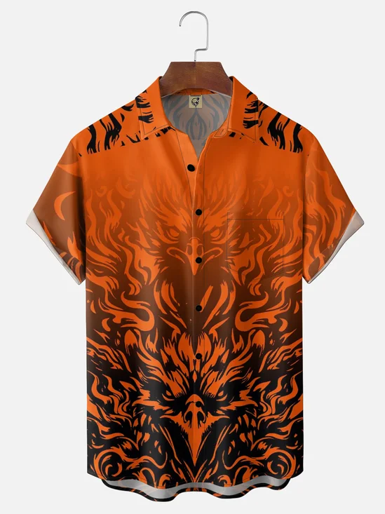 Moisture-wicking Eagle Totem Art Chest Pocket Hawaiian Shirt