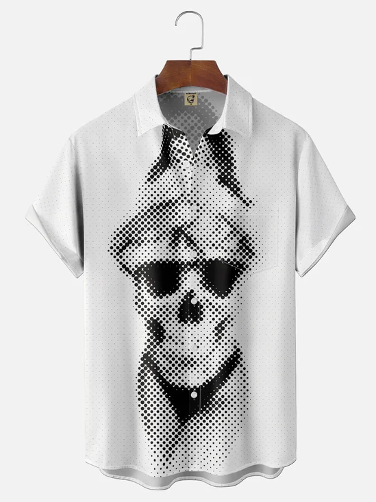 Moisture Wickin Artistic Skull Girl Chest Pocket Holiday Hawaiian Shirt