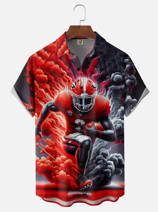 Moisture-wicking American Football Georgia Art Bulldog Chest Pocket Casual Shirt