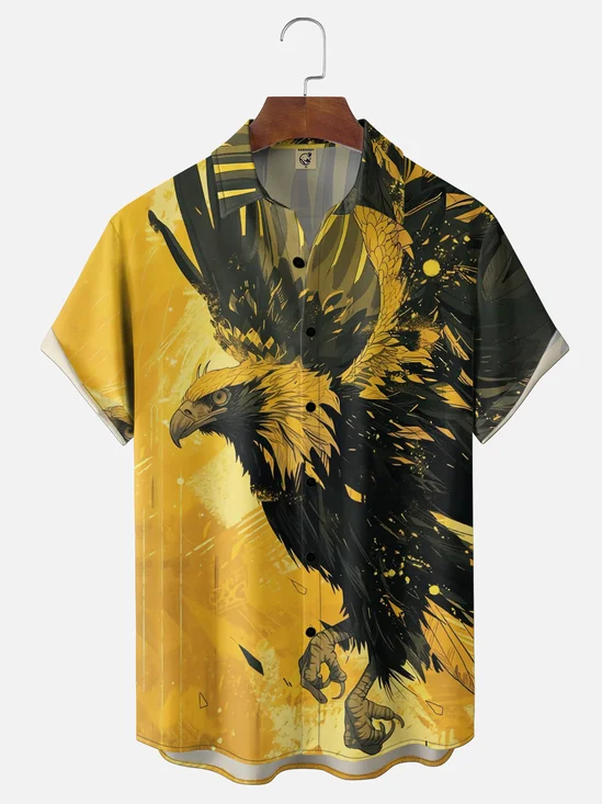 Moisture-wicking Eagle Art Fun Painting Chest Pocket Hawaiian Shirt