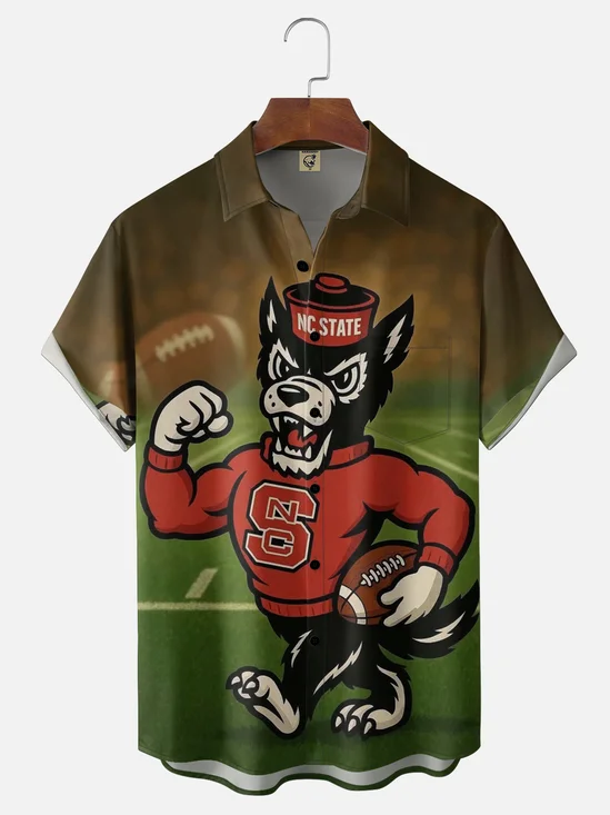 Moisture-wicking American Football North Carolina Art Wolfpack Testudo Chest Pocket Casual Shirt