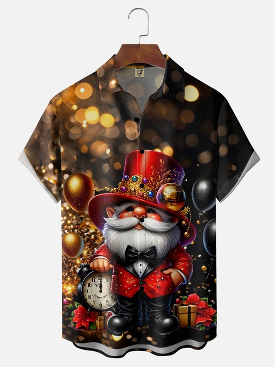 Moisture-wicking Happy New Year Gnome Glow Chest Pocket Hawaiian Shirt