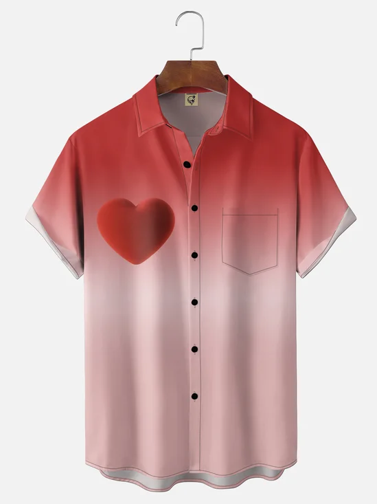 Moisture Wicking Valentine's Day Gradient Heart Chest Pocket Holiday Shirt