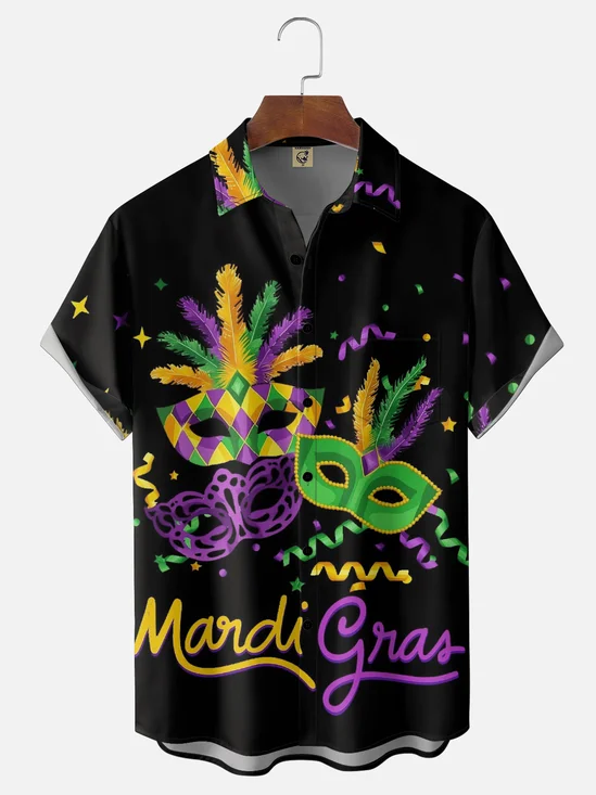 Moisture-wicking Mardi Gras Mask Chest Pocket Casual Shirt