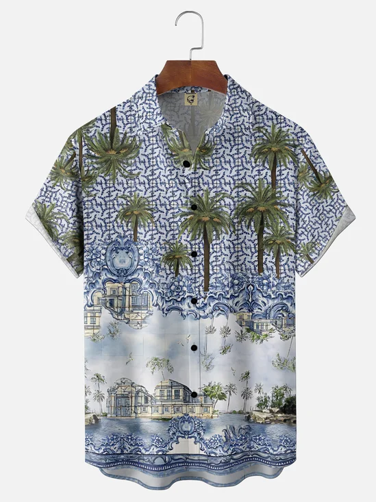 Moisture Wicking Coconut Tree Abstract Geometry Chest Pocket Holiday Shirt