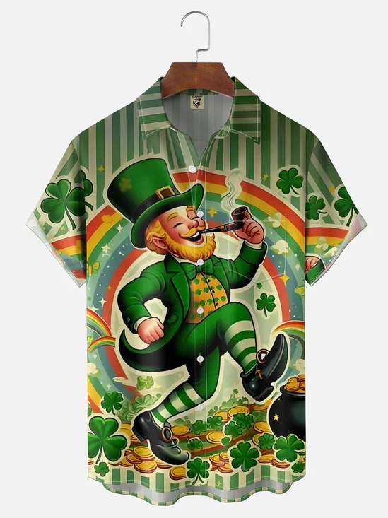 Moisture-wicking St. Patrick's Day Shamrock Dwarf Chest Pocket Hawaiian Shirt
