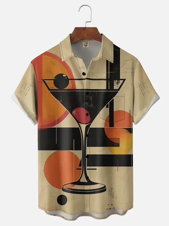 Moisture Wicking Geometric Abstract Art Painting Cocktail Chest Pocket Holiday Shirt