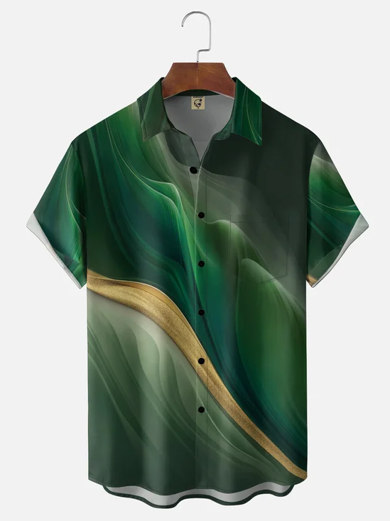 Moisture Wicking Gradient Geometric Abstract Painting Chest Pocket Holiday Shirt