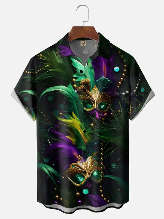 Moisture-wicking Mardi Gras Mask Chest Pocket Casual Shirt