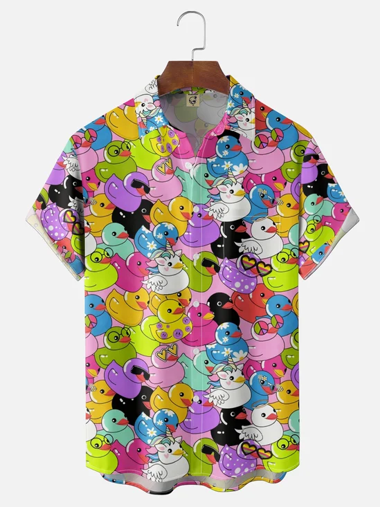 Moisture Wickin Fun Art Duck Chest Pocket Holiday Hawaiian Shirt