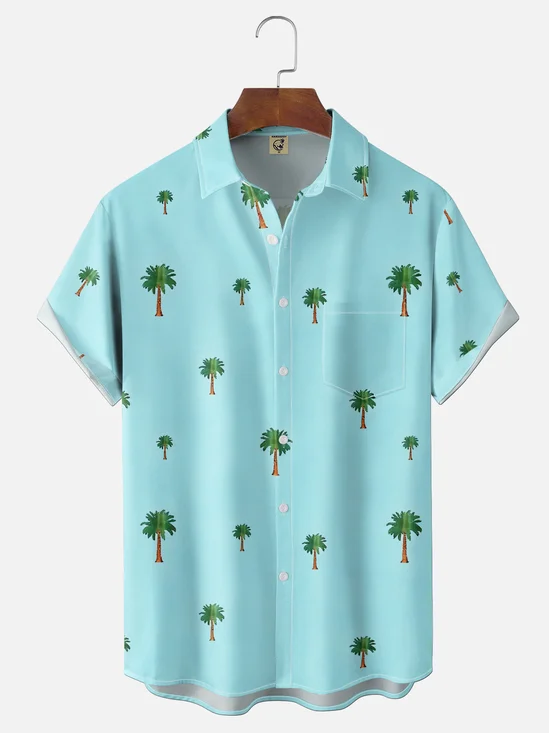 Moisture-wicking Tropical Palm Tree Chest Pocket Hawaiian Shirt