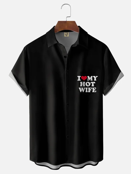 Moisture-wicking Saint Valentine‘s Day Heart I Love My Hot Wife Chest Pocket Casual Shirt