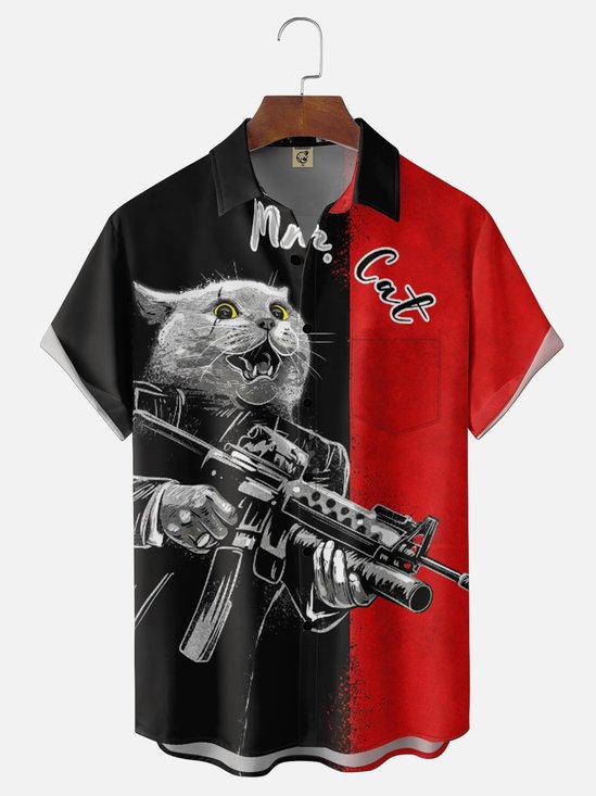 Moisture Wickin Fun Cat Chest Pocket Holiday Hawaii Shirt