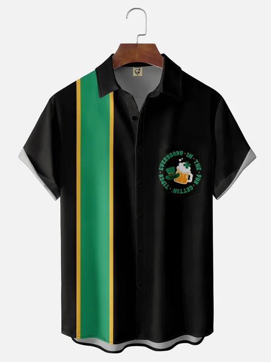 Moisture Wicking St. Patrick's Day Clover Beer Humorous Alphabet Chest Pocket Holiday Shirt