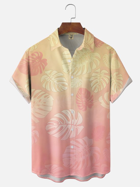 Moisture-wicking Palm Leaf Gradient Chest Pocket Hawaiian Shirt