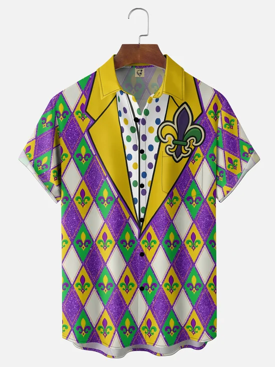 Moisture Wicking Carnival Costume Geometric Chest Pocket Holiday Shirt