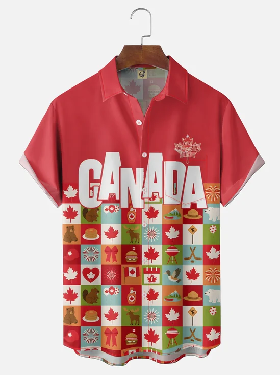 Moisture-wicking Canada Maple Leaf Plaid Chest Pocket Casual Shirt