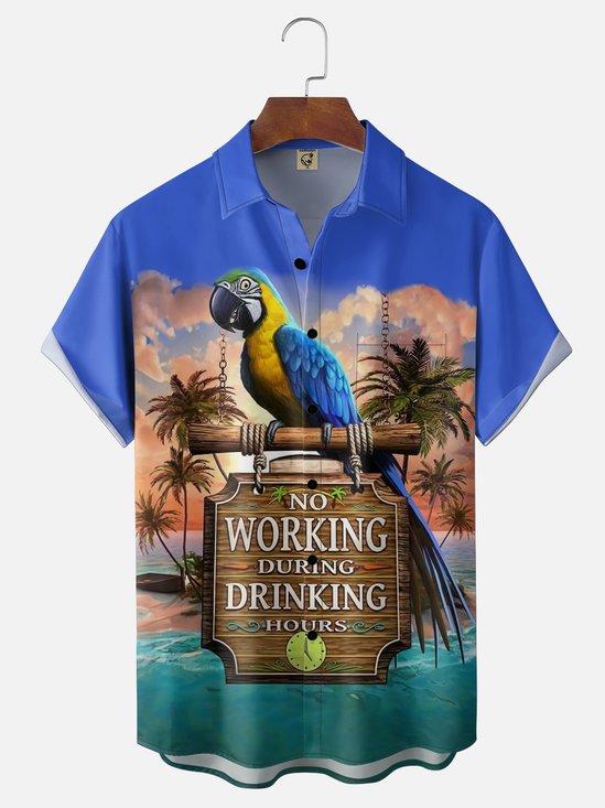 Moisture Wicking Parrot Seascape Chest Pocket Holiday Shirt