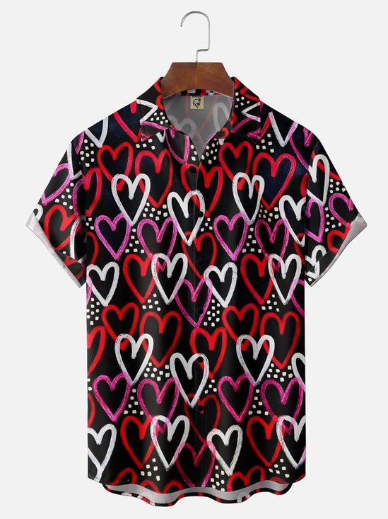 Moisture-wicking Valentine's Day Heart Art Graffiti Chest Pocket Casual Shirt